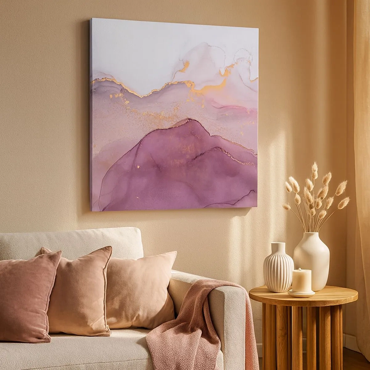 Quadro em tela - Ondas de lilás e roxo - 30x30 cm