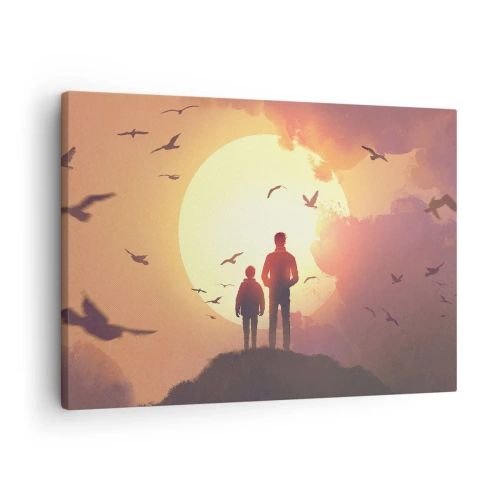 Quadro em tela - Figuras contra o pano de fundo do pôr do sol - 70x50cm - Cara a cara com o sol - Decoração de parede moderna para a sala de estar e quarto ARTTOR