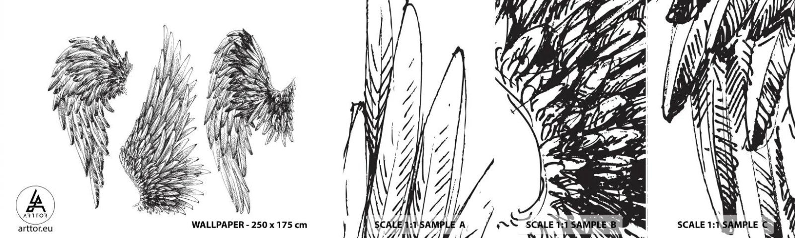 Amostra de Papel de Parede Standard Eco - Você também pode se tornar um anjo - Pena de pássaro, Asas, Gráficos - 100x30 cm