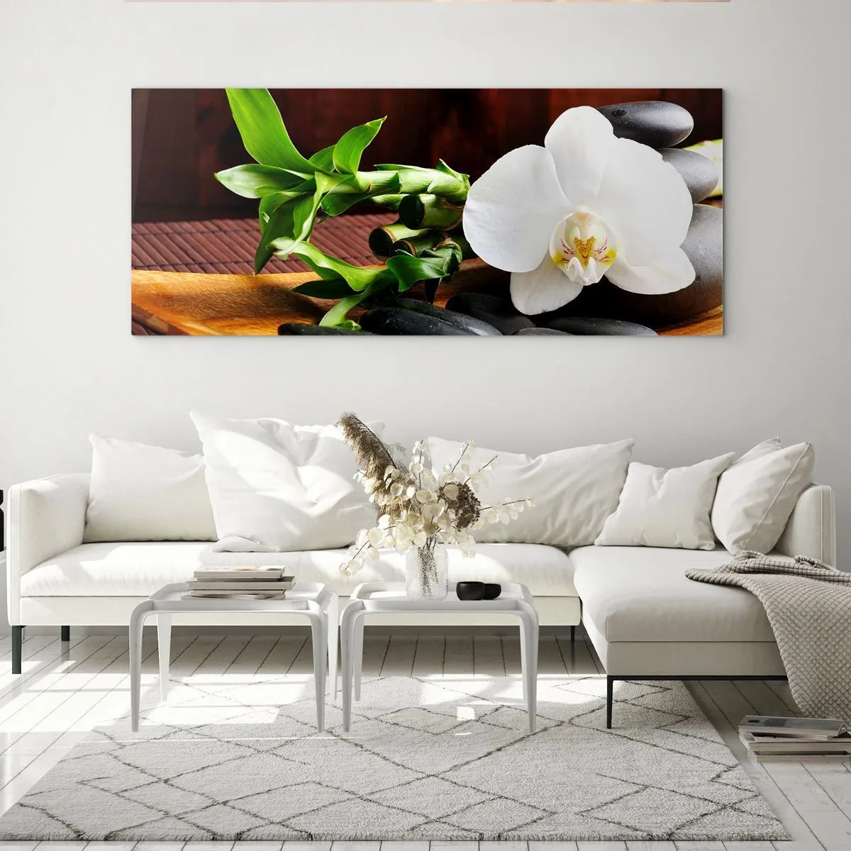 Quadro em vidro - Renda-se ao toque da natureza - 90x30 cm