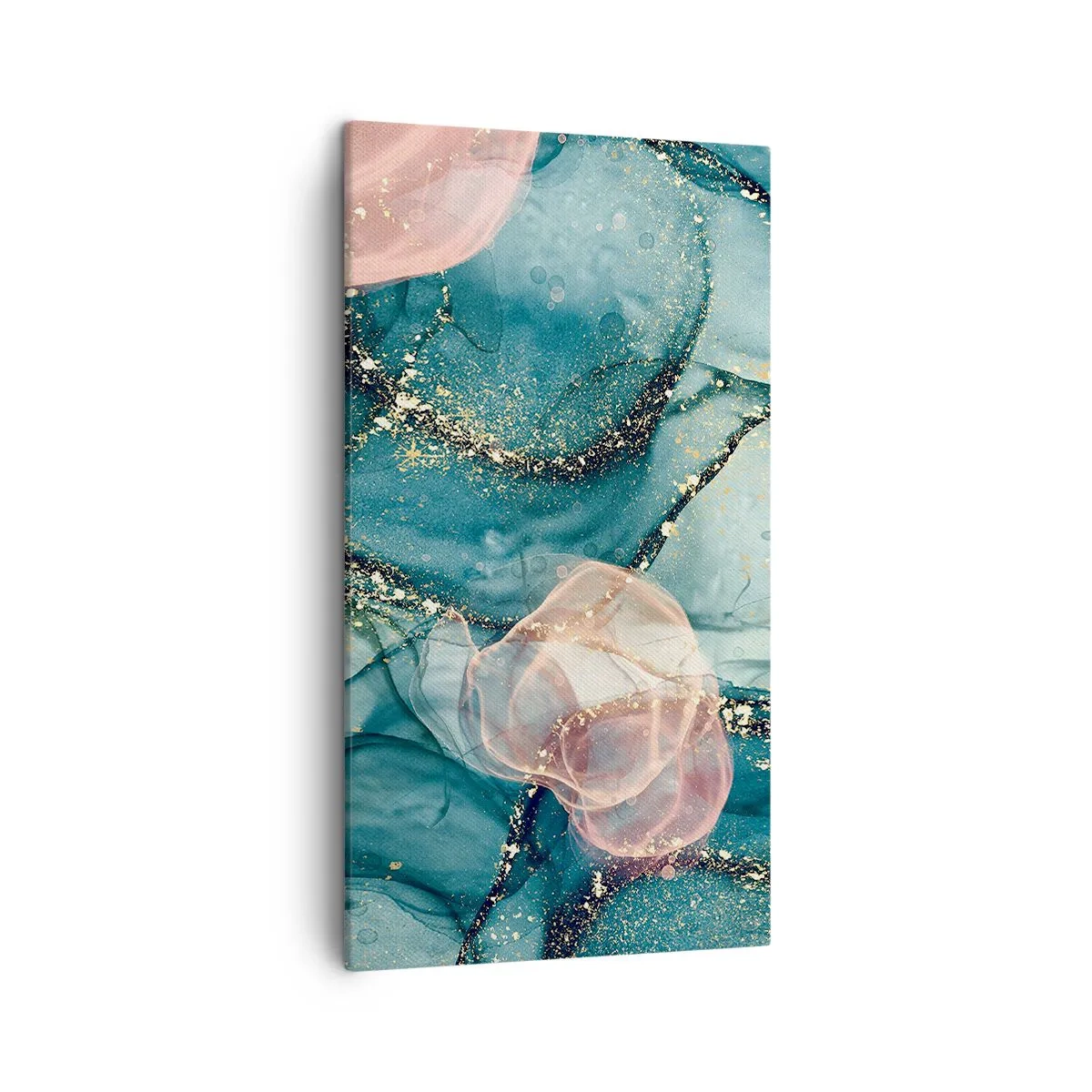Quadro em tela - Azul seda, rosa tule - 45x80 cm