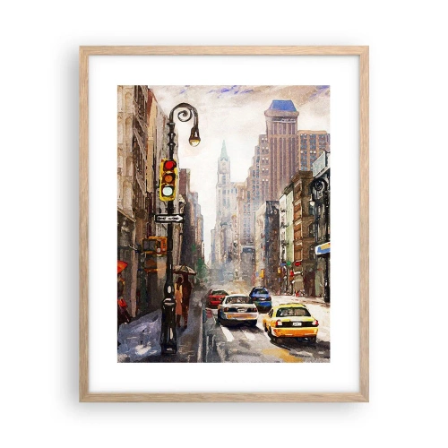 Pôster com moldura de carvalho claro - Nova York – colorida também na chuva  - 40x50 cm