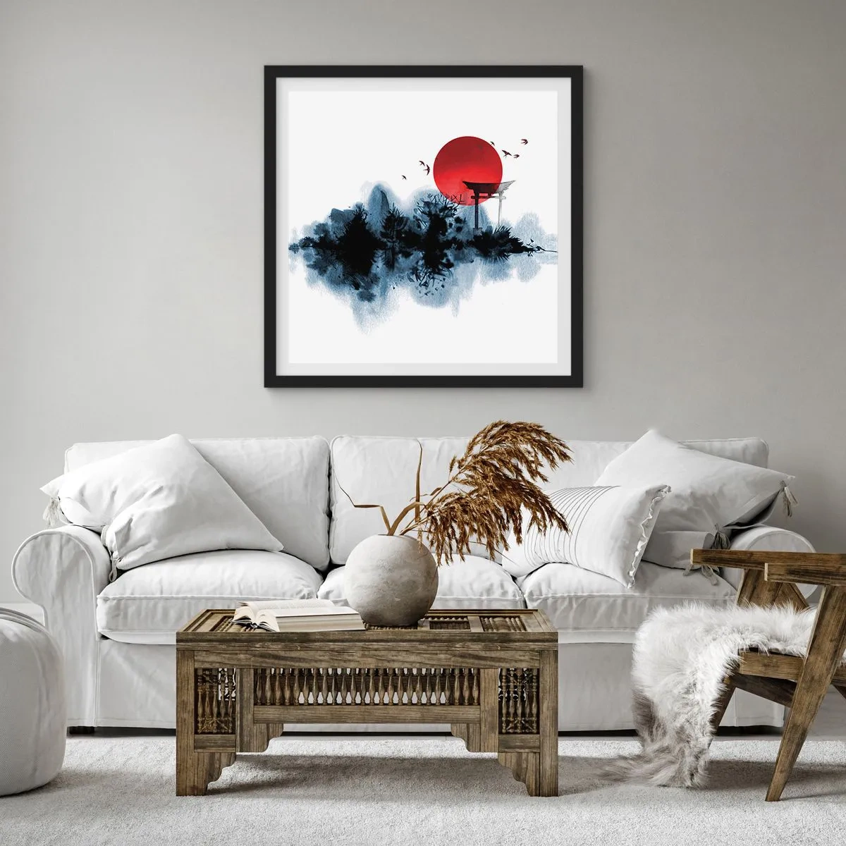 Pôster com moldura preta - Vista japonesa - 50x50 cm