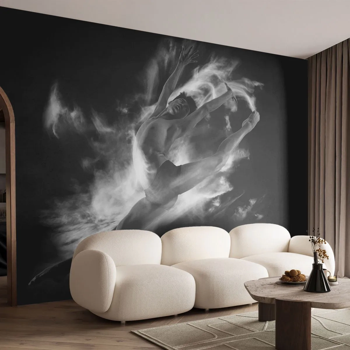 Papel de Parede Standard Eco - Dançarina em salto dinâmico com efeito de fumaça - 100x70cm - Parado no ar - Decoração de parede moderna para a sala de estar e quarto ARTTOR