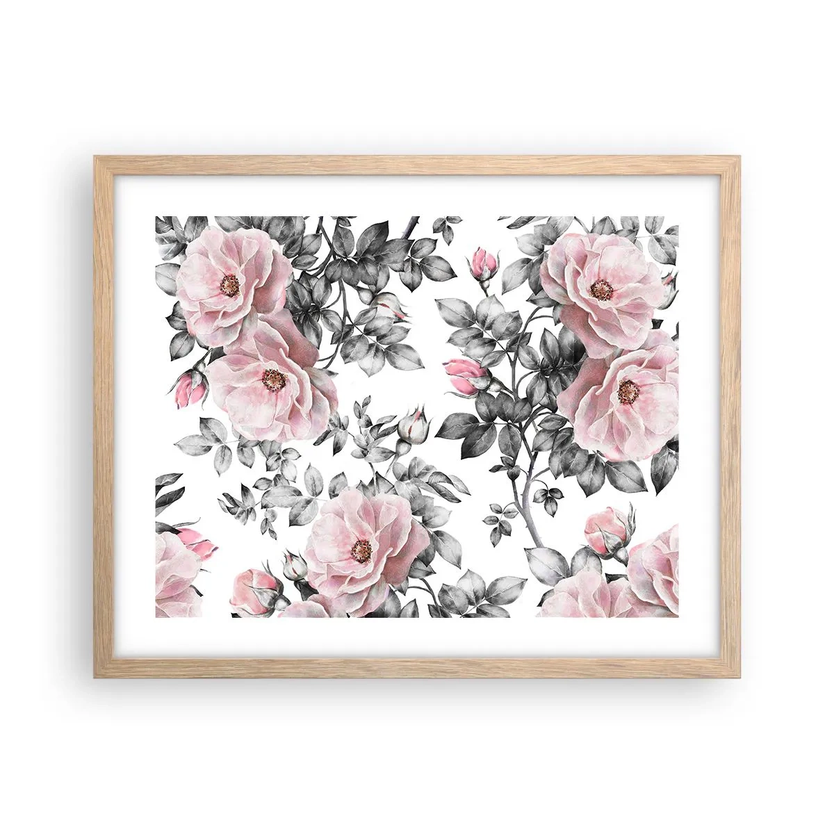 Pôster com moldura de carvalho claro - Perder-se nas rosas - 50x40 cm