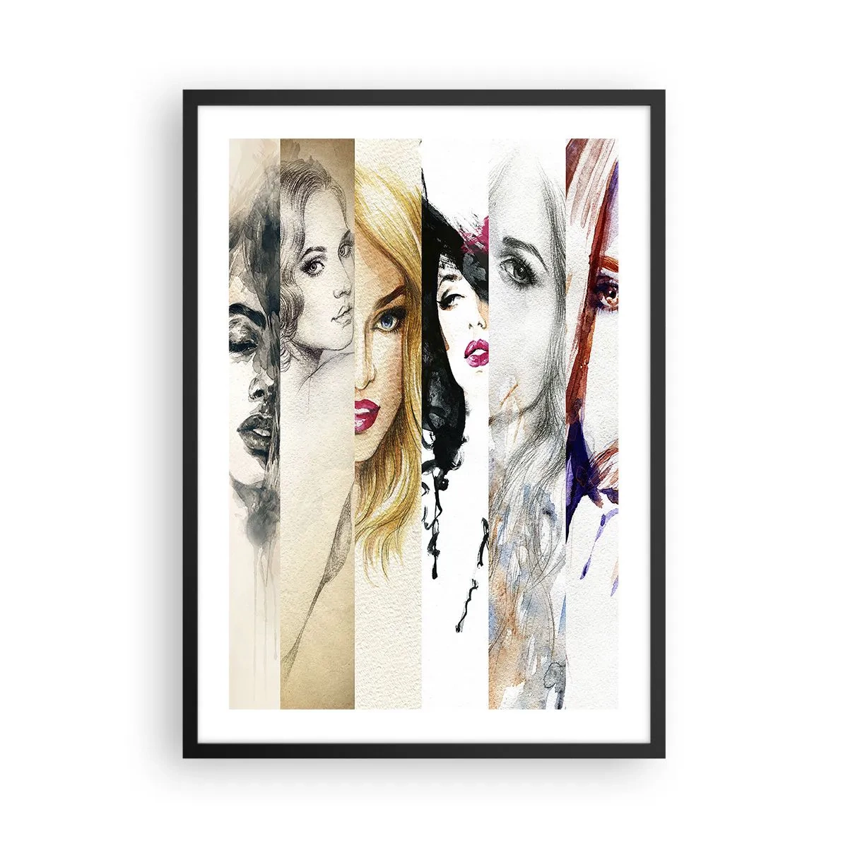 Pôster com moldura preta - Retratos de mulheres em vários estilos artísticos - 50x70cm - Sempre VOCÊ - Decoração de parede moderna para a sala de estar e quarto ARTTOR