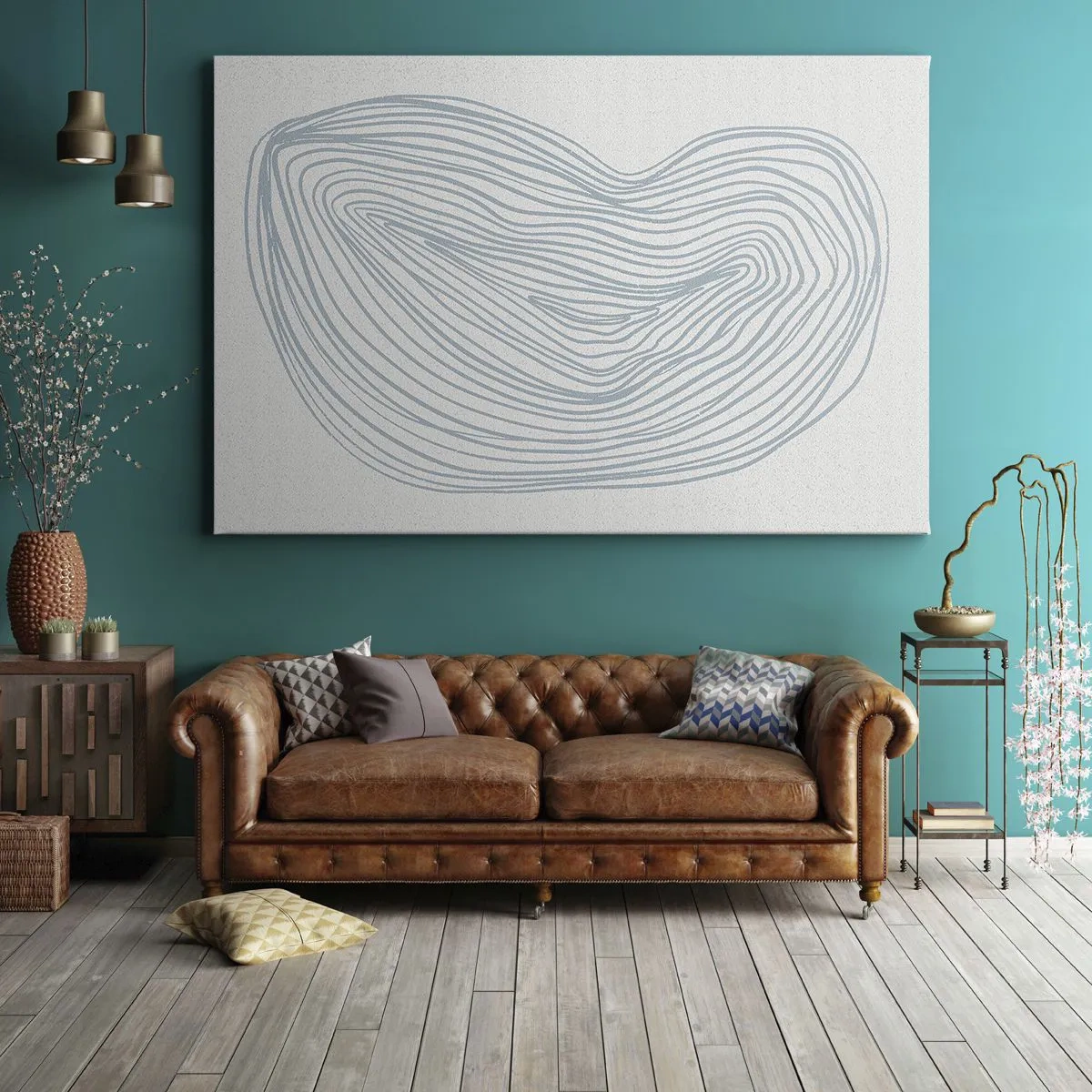 Quadro em tela - Motivo de onda abstrata em azul delicado - 70x50cm - Deixe cair o sorriso - Decoração de parede moderna para a sala de estar e quarto ARTTOR