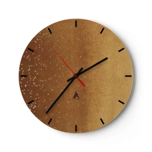 Relógio de parede - Relógio em vidro - Um padrão abstrato dourado com reflexos e texturas sutis. - 30x30cm - O nascimento da luz - Decoração de parede moderna para a sala de estar, cozinha e quarto ARTTOR