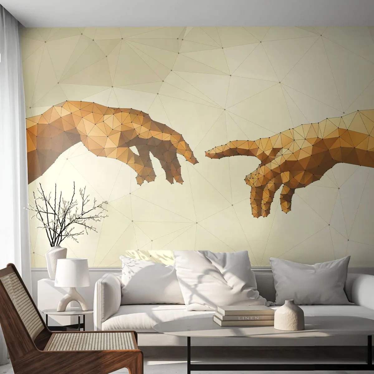 Papel de Parede Standard Eco - Mãos geométricas com efeito de polígono baixo no fundo - 100x70cm - Geometria divina - Decoração de parede moderna para a sala de estar e quarto ARTTOR