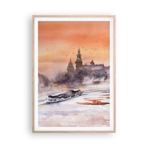 Pôster com moldura de carvalho claro - Pôr do sol real - 70x100 cm