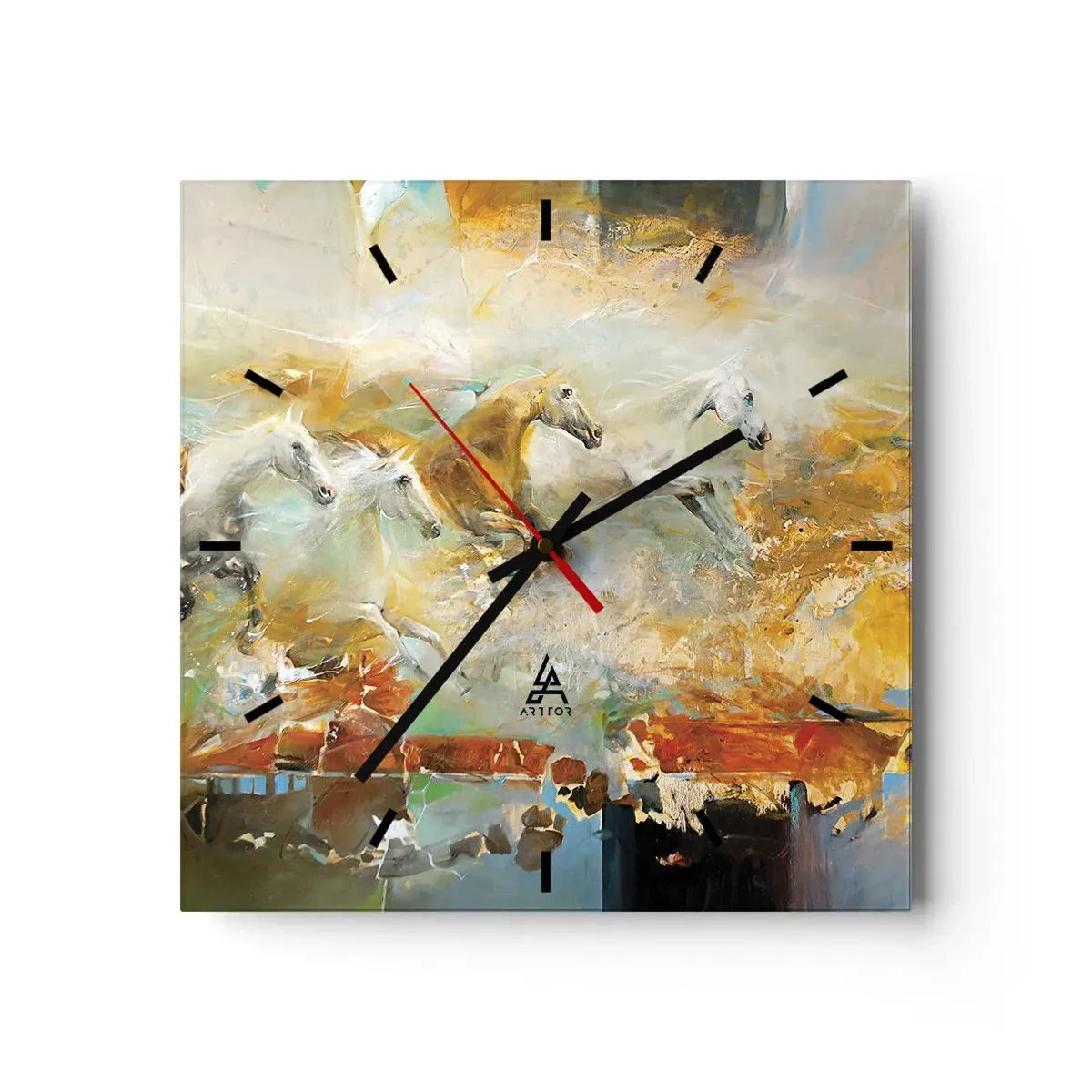 Relógio de parede - Relógio em vidro - A galope através da luz - 30x30 cm