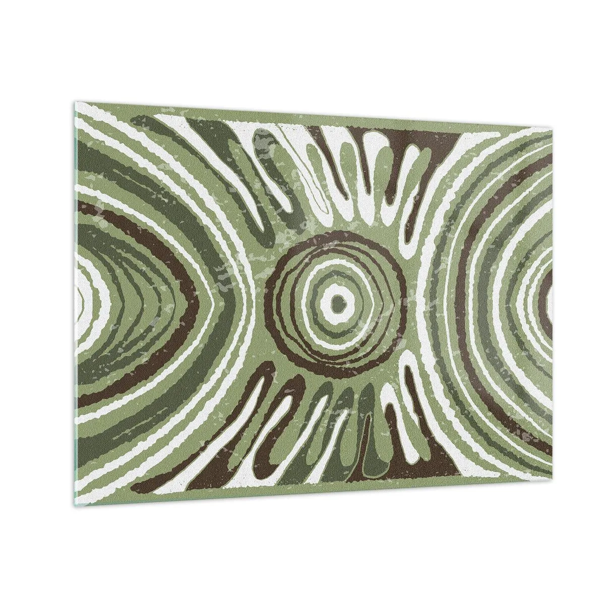 Quadro em vidro - Círculos concêntricos verdes e linhas abstratas - 70x50cm - Uma explosão de emoções - Decoração de parede moderna para a sala de estar e quarto ARTTOR