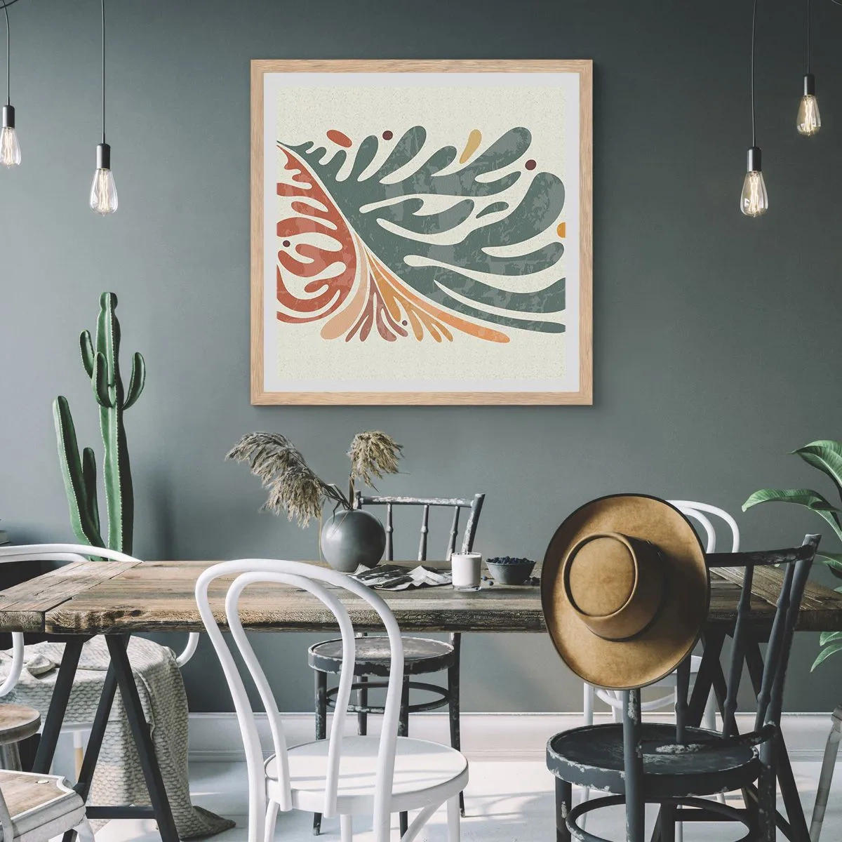 Pôster com moldura de carvalho claro - Folha multicolorida - 50x50 cm