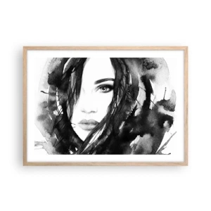 Pôster com moldura de carvalho claro - Retrato de uma dama a preto e branco - 70x50 cm