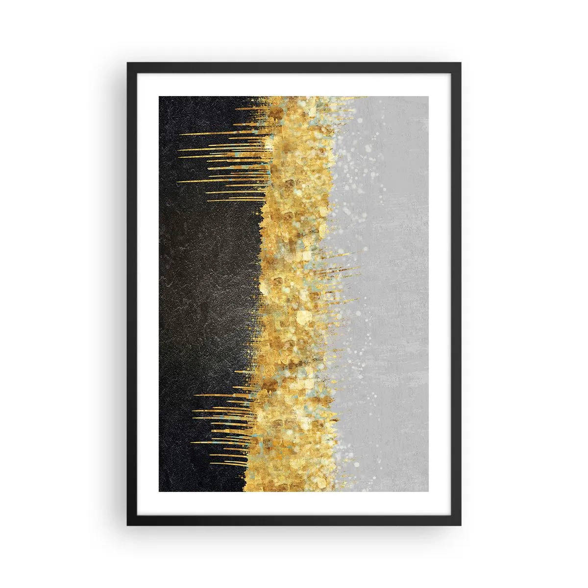 Pôster com moldura preta - Composição abstrata de ouro, preto e prata - 50x70cm - Para dentro e para cima - Decoração de parede moderna para a sala de estar e quarto ARTTOR