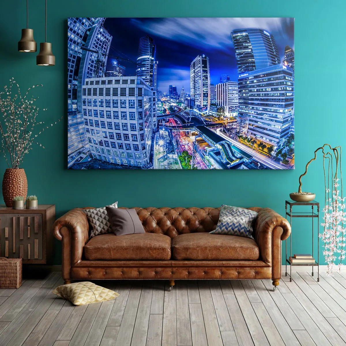 Quadro em tela - Ritmos da cidade noturna - 100x70 cm