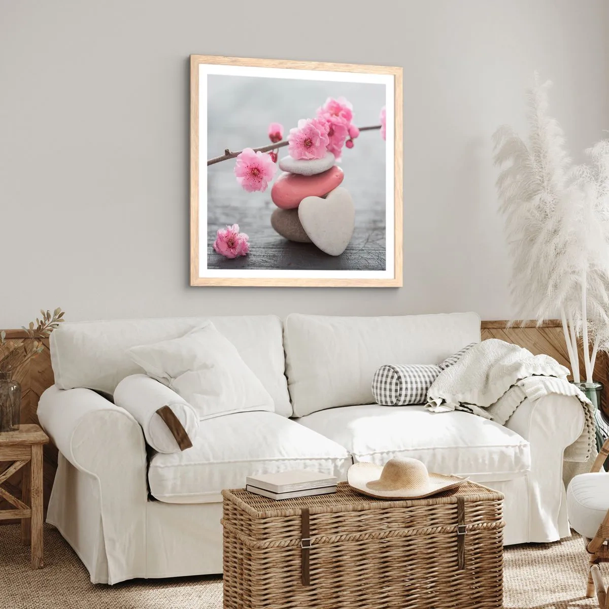Pôster com moldura de carvalho claro - Flor de cerejeira - 30x30 cm