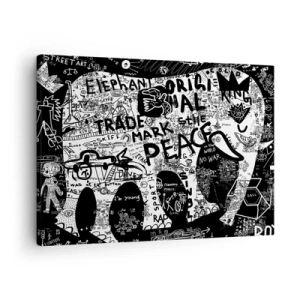 Quadro em tela - Gráficos em preto e branco com motivos de grafite - 70x50cm - O rico mundo das ruas - Decoração de parede moderna para a sala de estar e quarto ARTTOR