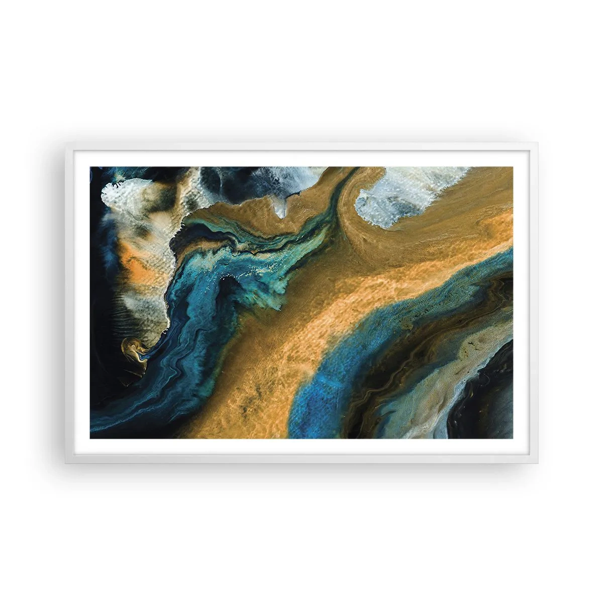 Pôster em moldura branca - Azul – amarelo – influências mútuas - 91x61 cm