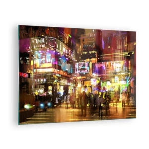 Quadro em vidro - Uma cidade vibrante sob a luz neon - 70x50cm - Num mar de luz - Decoração de parede moderna para a sala de estar e quarto ARTTOR