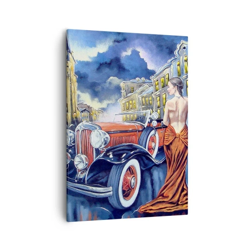 Quadro em tela - Música instrumental em azul e coral - 50x70 cm