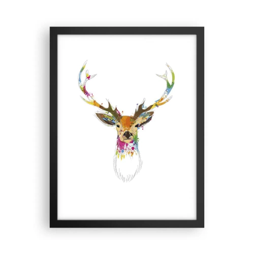 Pôster com moldura preta - Um cervo gentil banhado em cores - 30x40 cm