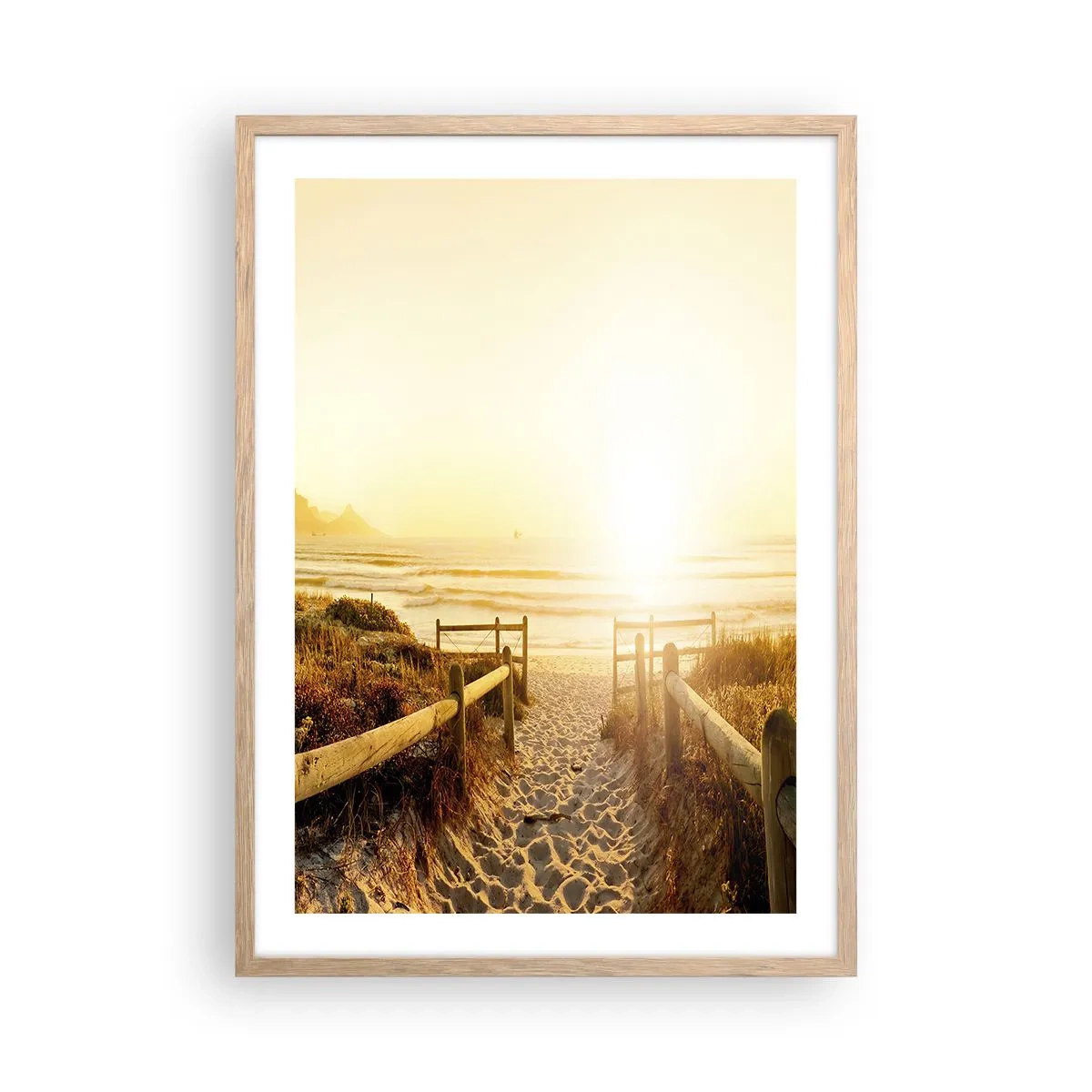 Pôster com moldura de carvalho claro - Pelaa duna, em direção ao sol - 50x70 cm