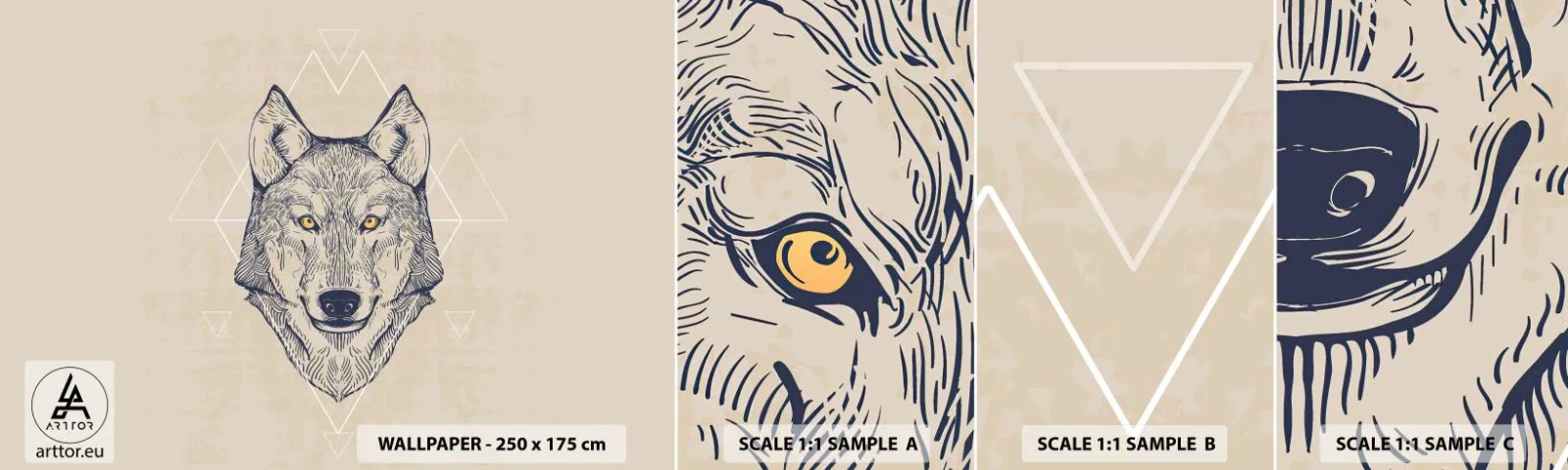 Amostra de papel de parede autocolante Deluxe Sticker - Alfa com um olhar penetrante - Animais, Cachorro, Huskies - 100x30 cm