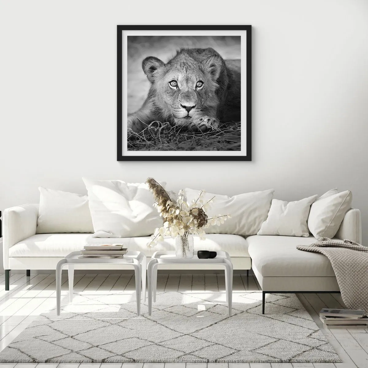 Pôster com moldura preta - Cachorro real - 30x30 cm