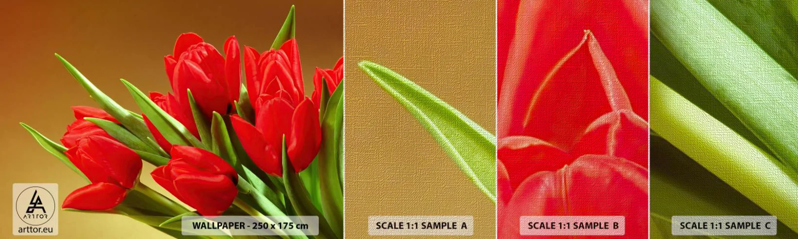 Amostra de papel de parede Premium Canvas - Um ramo de alegria primaveril - Flores, Tulipas, Buquê de flores - 100x30 cm