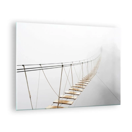 Quadro em vidro - Uma ponte suspensa na neblina que leva ao desconhecido - 70x50cm - Para onde levará? - Decoração de parede moderna para a sala de estar e quarto ARTTOR