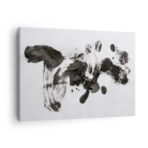 Quadro em tela - Composição abstrata de manchas pretas em um fundo branco - 70x50cm - Existe um método para a loucura? - Decoração de parede moderna para a sala de estar e quarto ARTTOR