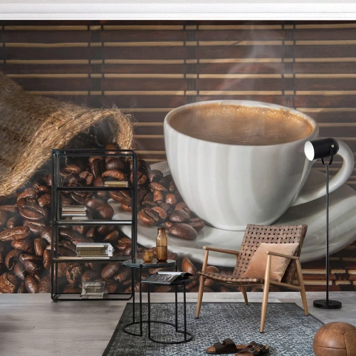 Papel de Parede Autocolante Deluxe Sticker - A escuridão do carvão, a transparência do âmbar - Gastronomia, Café, xícara de café - 500x350 cm