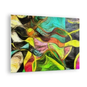 Quadro em vidro - Uma composição abstrata com ondas intensas e multicoloridas. - 70x50cm - O movimento é vida - Decoração de parede moderna para a sala de estar e quarto ARTTOR