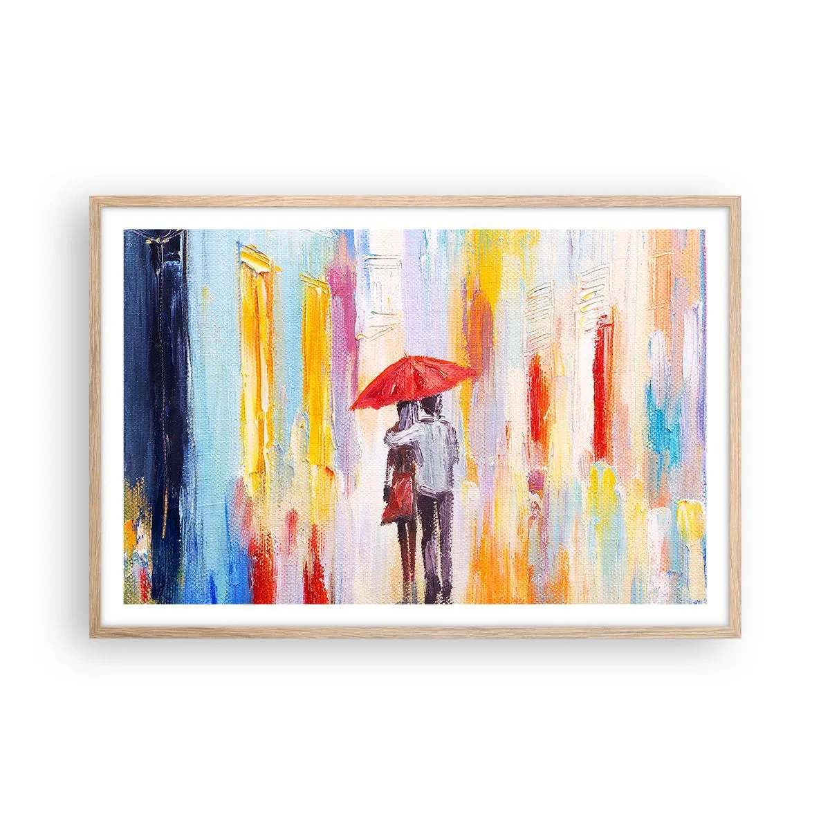 Pôster com moldura de carvalho claro - Que continue a chover - 91x61 cm