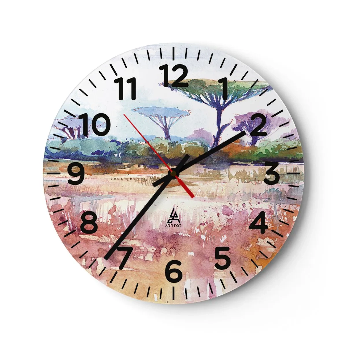 Relógio de parede - Relógio em vidro - Cores da savana - 30x30 cm