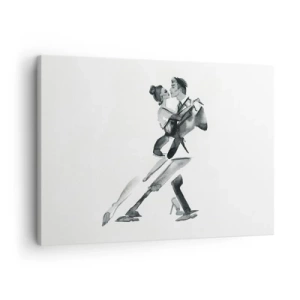 Quadro em tela - Uma ilustração sutil de um casal dançando em estilo monocromático. - 70x50cm - Num só ritmo - Decoração de parede moderna para a sala de estar e quarto ARTTOR