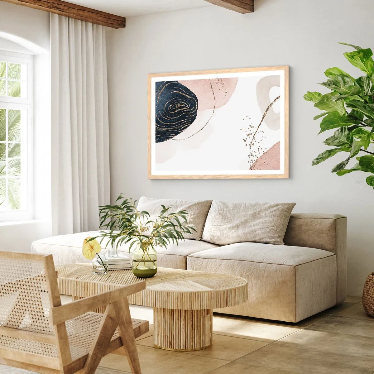 Pôster com moldura de carvalho claro - Tudo flui - 91x61 cm