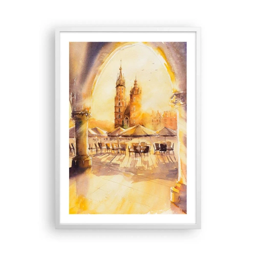 Pôster em moldura branca - Pôr do sol na praça do mercado de Cracóvia - 50x70 cm