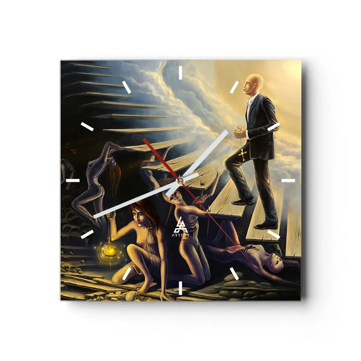 Relógio de parede - Relógio em vidro - A viagem de Dante à luz - 30x30 cm