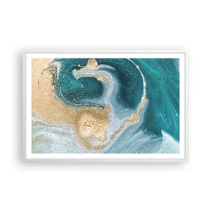 Pôster em moldura branca - Um vórtice de ouro e turquesa - 91x61 cm
