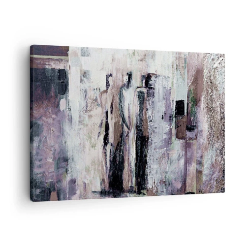 Quadro em tela - Uma composição abstrata com três figuras em cores pastéis. - 70x50cm - Três misteriosos - Decoração de parede moderna para a sala de estar e quarto ARTTOR