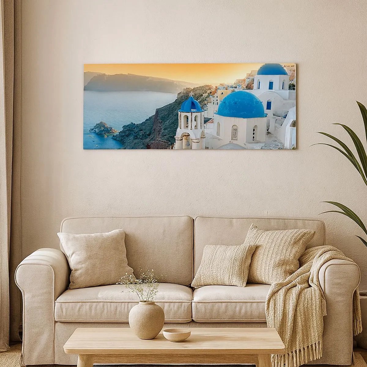 Quadro em tela - Santorini - abraçada às rochas - 100x40 cm