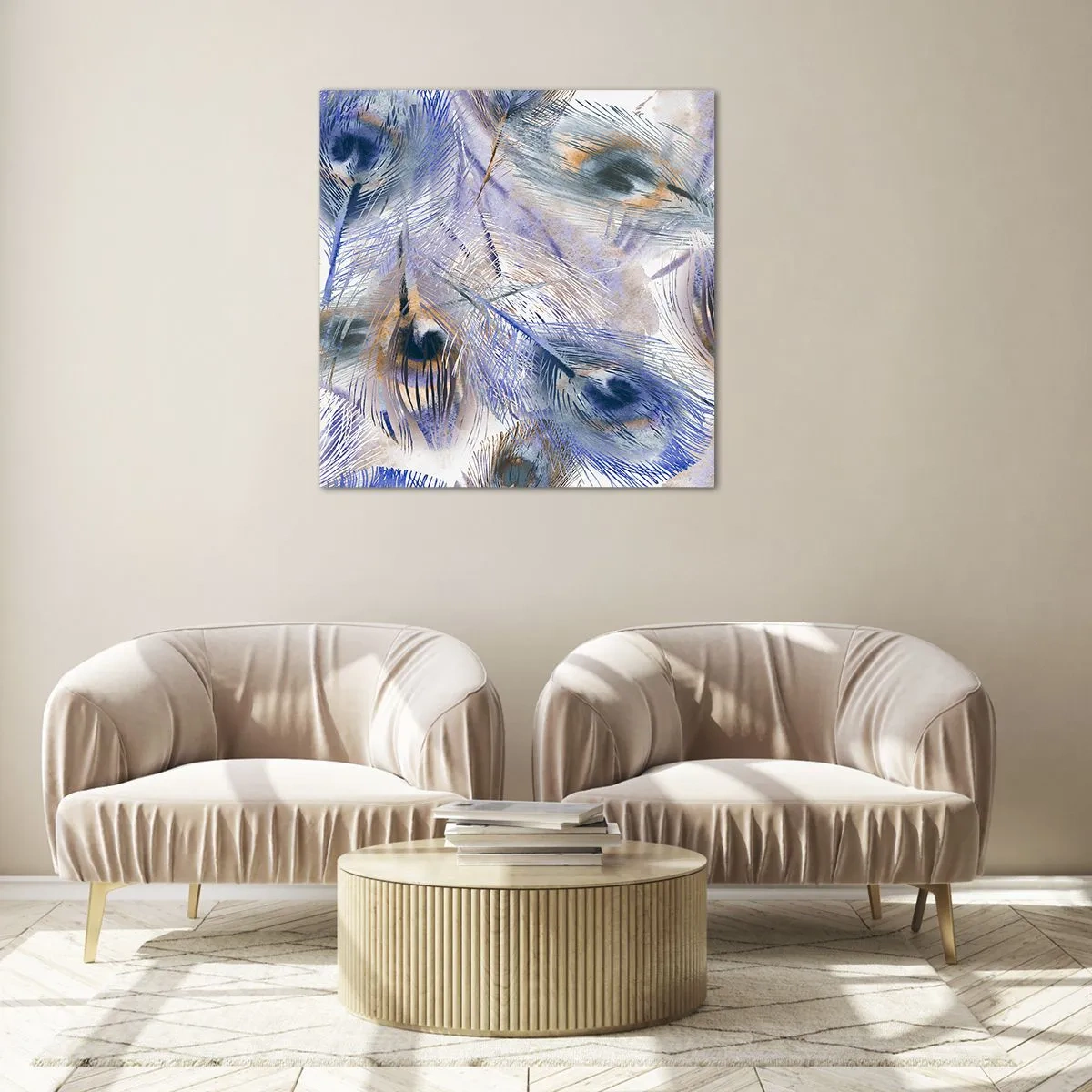 Quadro em vidro - Composição do pavão - 70x70 cm