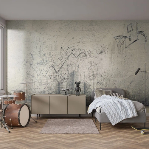 Papel de Parede Standard Eco - Minha vida maravilhosa na cidade - Grafite, Pedaço, Gráficos - 350x256 cm