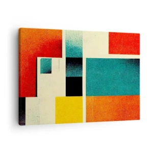 Quadro em tela - Abstração geométrica com retângulos e quadrados coloridos - 70x50cm - Abstração geométrica – boa energia - Decoração de parede moderna para a sala de estar e quarto ARTTOR