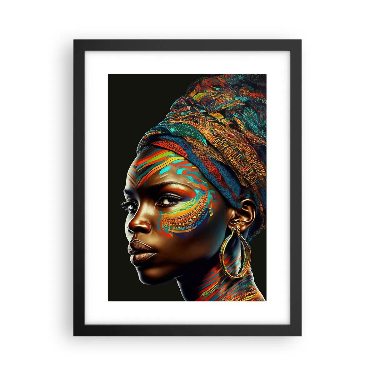 Pôster com moldura preta - Rainha africana - 30x40 cm