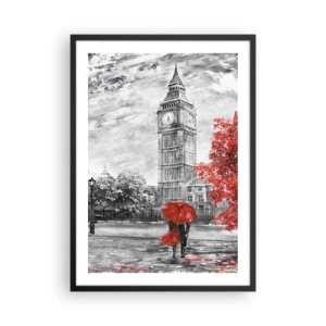 Pôster com moldura preta - Torre do Relógio com Guarda-chuva Vermelho - 50x70cm - Um dia emocionante - Decoração de parede moderna para a sala de estar e quarto ARTTOR