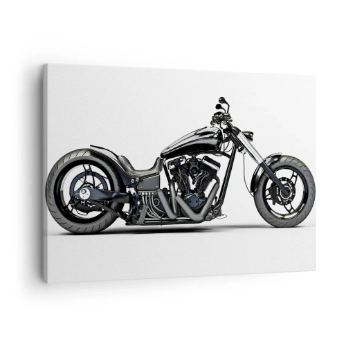 Quadro em tela - Motocicleta preta personalizada e estilosa em fundo branco - 70x50cm - Para aqueles que amam a liberdade - Decoração de parede moderna para a sala de estar e quarto ARTTOR