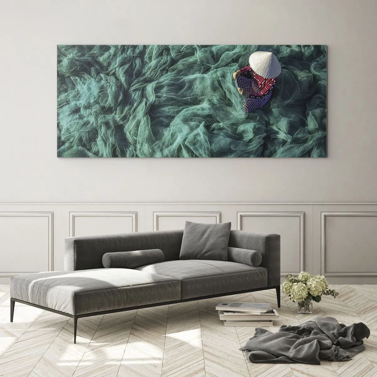 Quadro em vidro - Num mar de redes - 160x50 cm